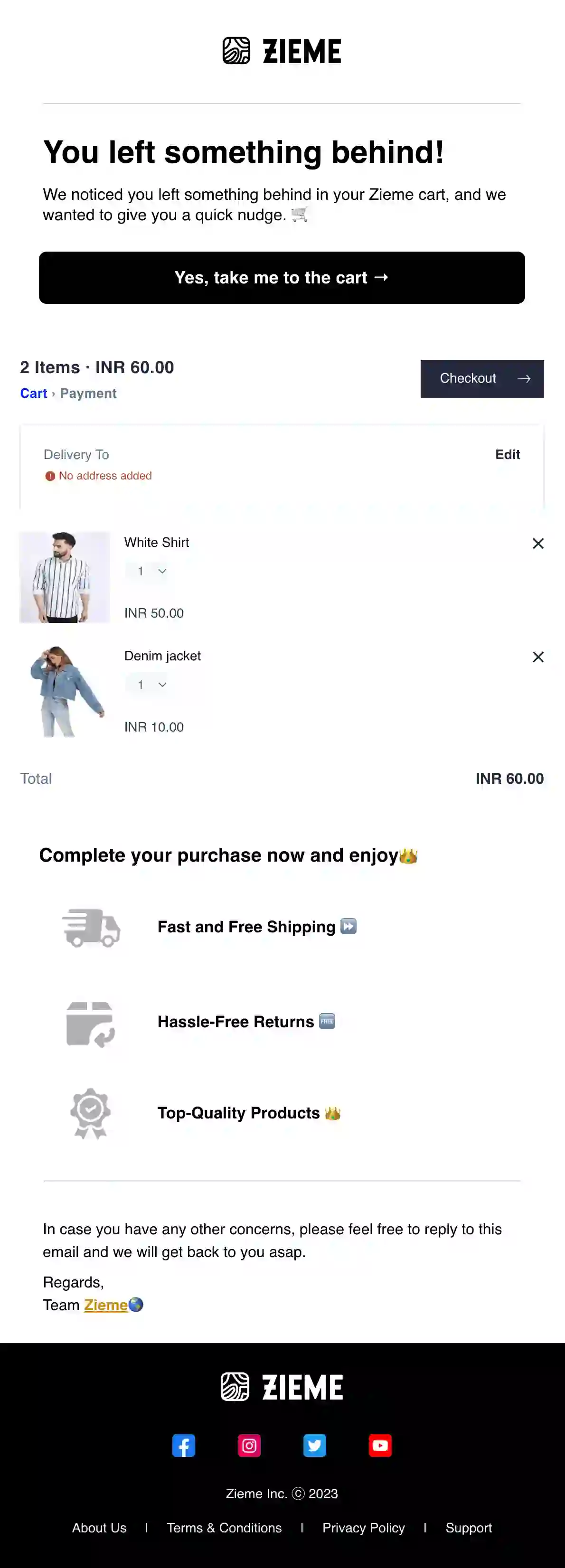 Free Cart Recovery Email Template