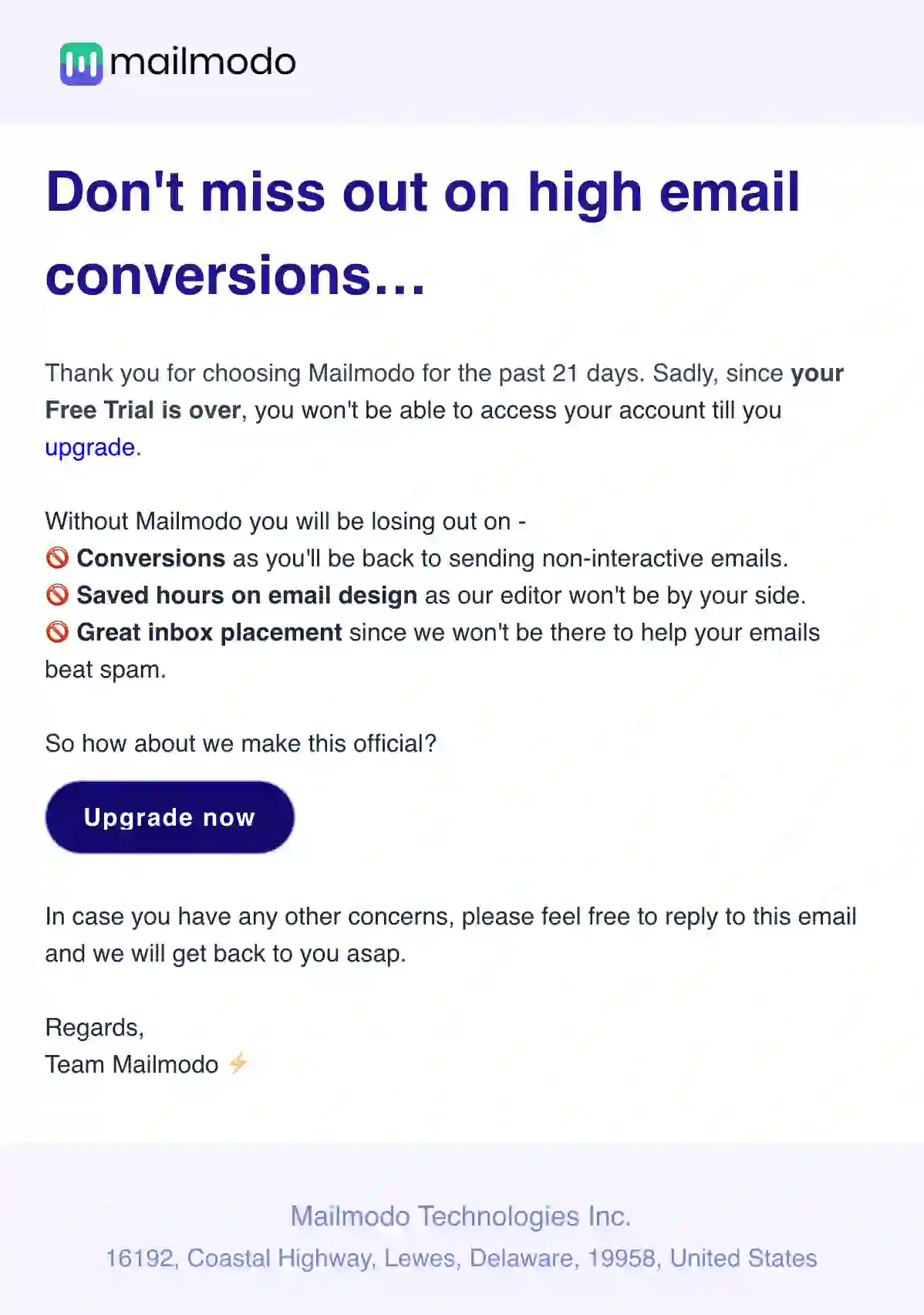 Post Free Trial Email template