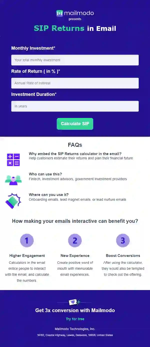 Free SIP Calculator in Email