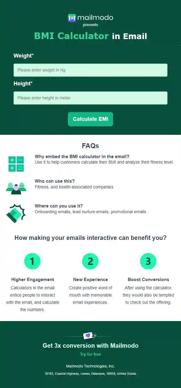 Free BMI Calculator in Email